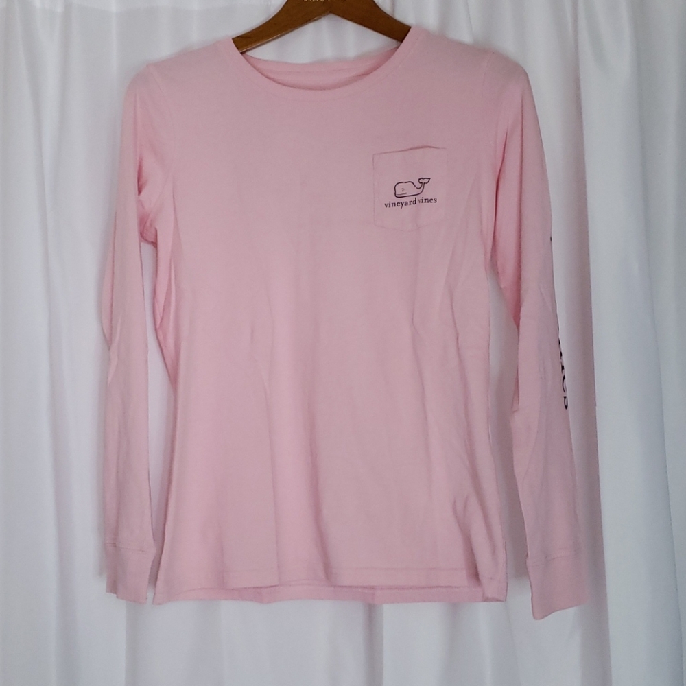 Vineyard Vines pink with navy whale long sleeve t